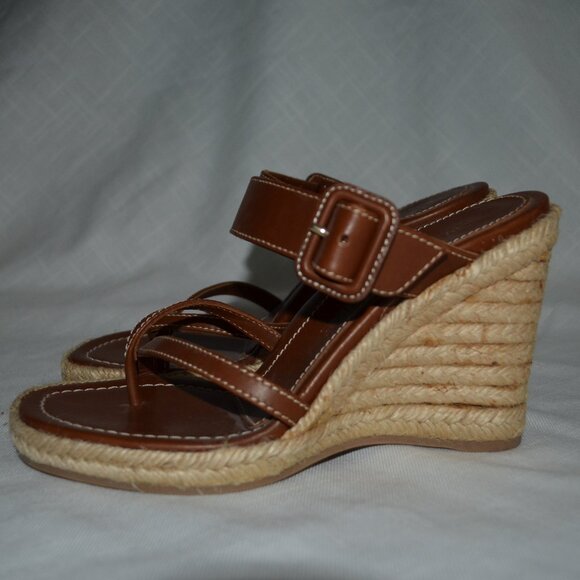 NEW $282 Sz 8 Marion Parke Brown Espradrille Strappy 4" Heels Wedges - Picture 1 of 8